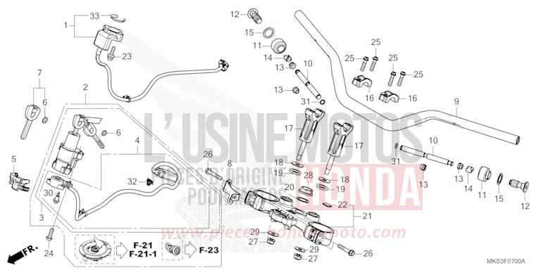 TUYAU DE GUIDON/PONT SUPERIEUR de Africa Twin DCT PEARL GLARE WHITE (NHB53H) de 2020